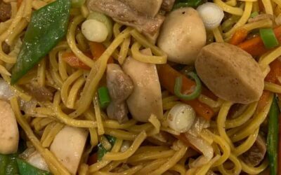 Pansit Canton with Fish Balls & Pork Belly Strips
